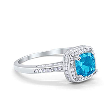 Vintage Style Engagement Ring Cushion Simulated Aquamarine CZ 925 Sterling Silver
